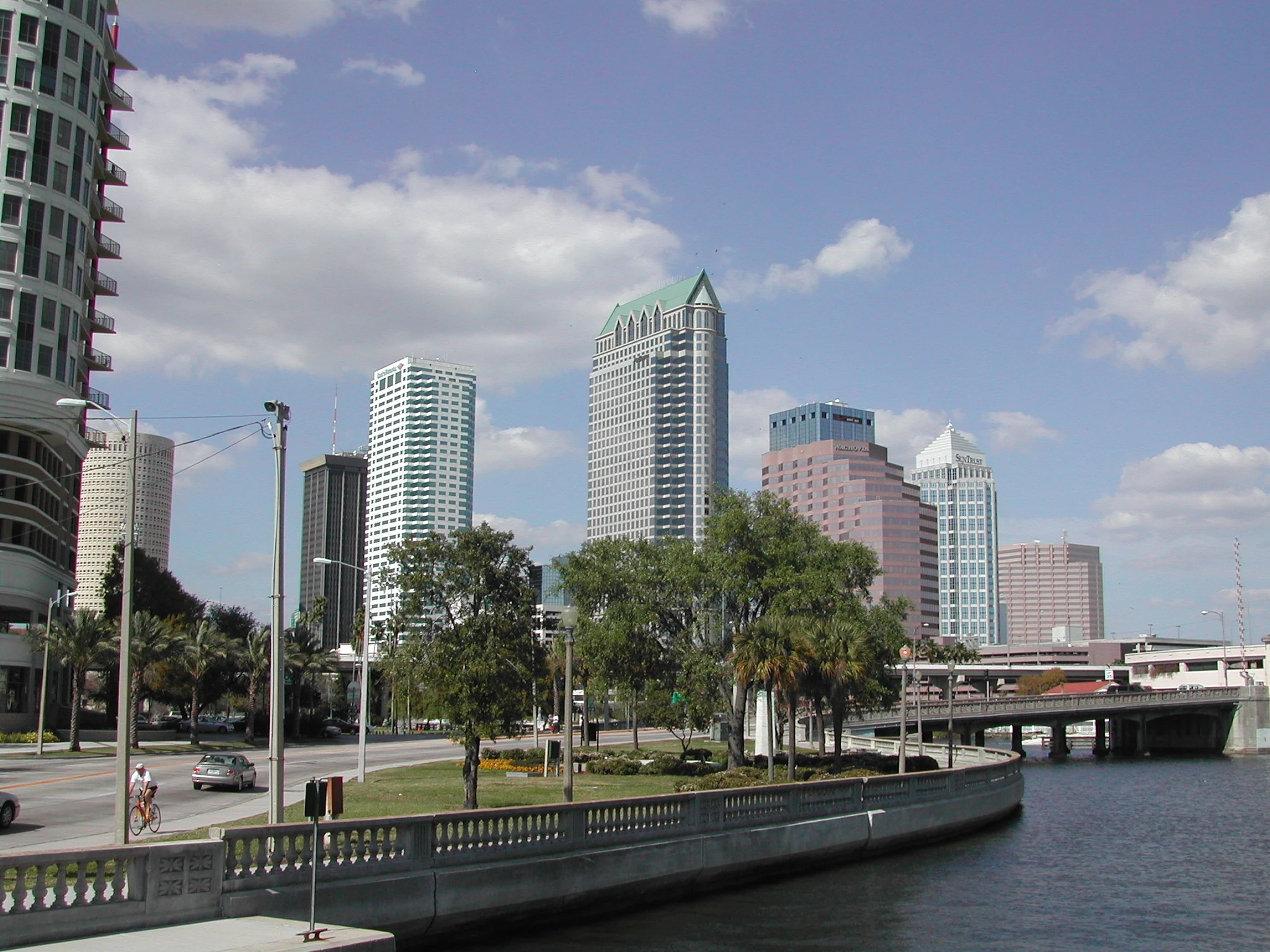 Daylight Tampa skyline and waterfront viewed from Bayshore Boulevard